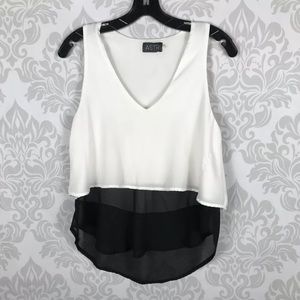Astr White Black Layered Blouse Semi Sheer